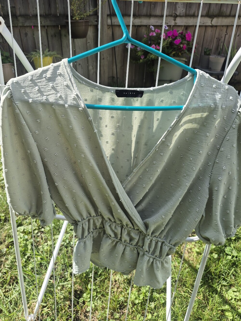 Saints Light Sage Textured Wrap Peplum Top